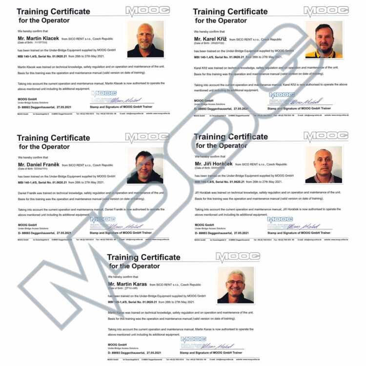 MOOG certifikáty pro obsluhu mostních prohlížeček